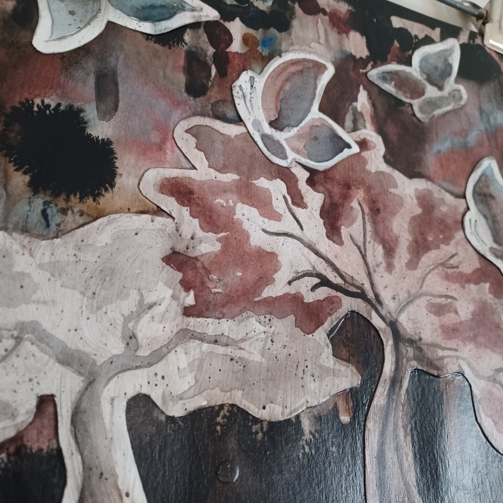 ORIGINAL ART. Abstract Butterfly Wall Art in Black, Brown, Red, and Blue Ink - Picture 3 of 6